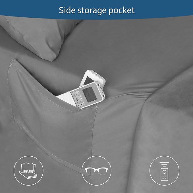 Moonsea Deep Pocket Twin Sheets Set for Kids Air Mattress - Extra Deep Pocket Twin Sheet Sets - 4 Piece Bed Set Fade Resistant Fits 16in to 24in Pillow Top Bed Mattress(Grey)