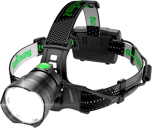 Samyoung High Lumens Headlamp Rechargeable, 7 Modes 50H Long Lasting Head Lamp, Motion Sensor Zoomable Headlamps for Adults, 90° Adjustable IP67 Waterproof Head Light for Hiking Camping Hardhat