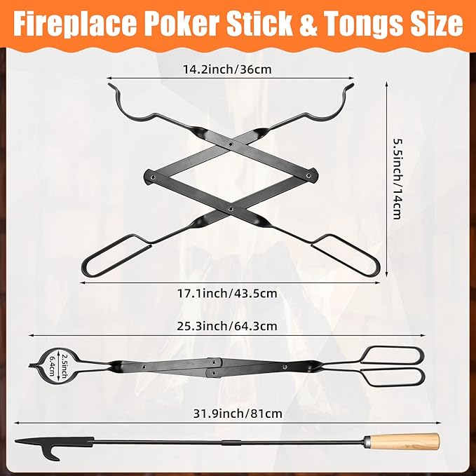 Patelai 8 Pcs Camping Gear Campfire Accessories Include 6 Pcs 32" Smores Sticks for Fire Pit 32" Campfire Poker 25" Fireplace Tong, Roasting Sticks Camping Essentials Hot Dog Fork Tools