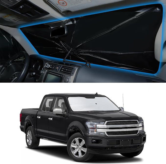 Windshield Sun Shade Umbrella Custom Fit for 2015-2020 Fo-rd F150 Accessories Foldable Sunshade Sun Blocker Protect Car from Sun Rays & Heat Damage Keep Car Cooler
