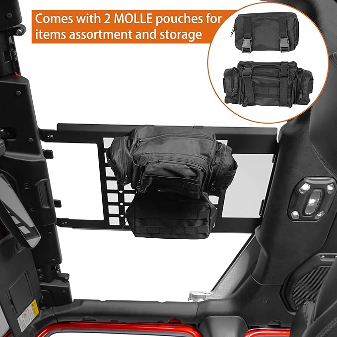 Hooke Road Front Overhead MOLLE Panel w/Pouches Roof Cargo Rack Storage Bag for 2018-2026 Jeep Wrangler JL & Gladiator JT 2/4 Doors (Hardtop Only)