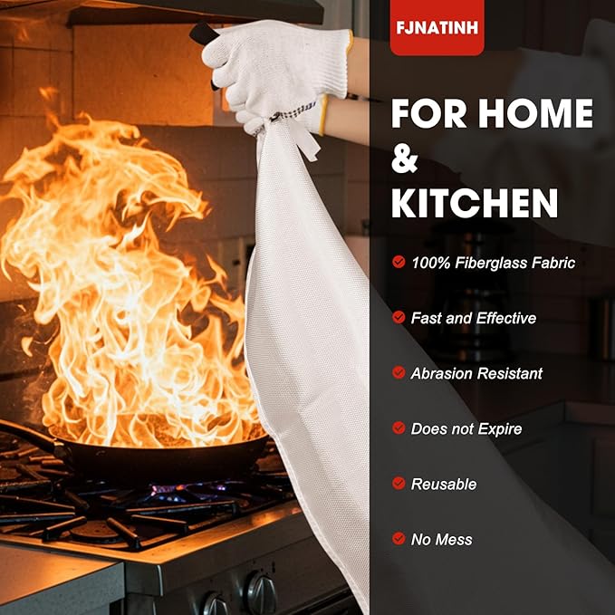 FJNATINH Fire Blankets Emergency for Home - 1 Pack 40' x 40' Fiberglass Blanket for Kitchen and Home (2)