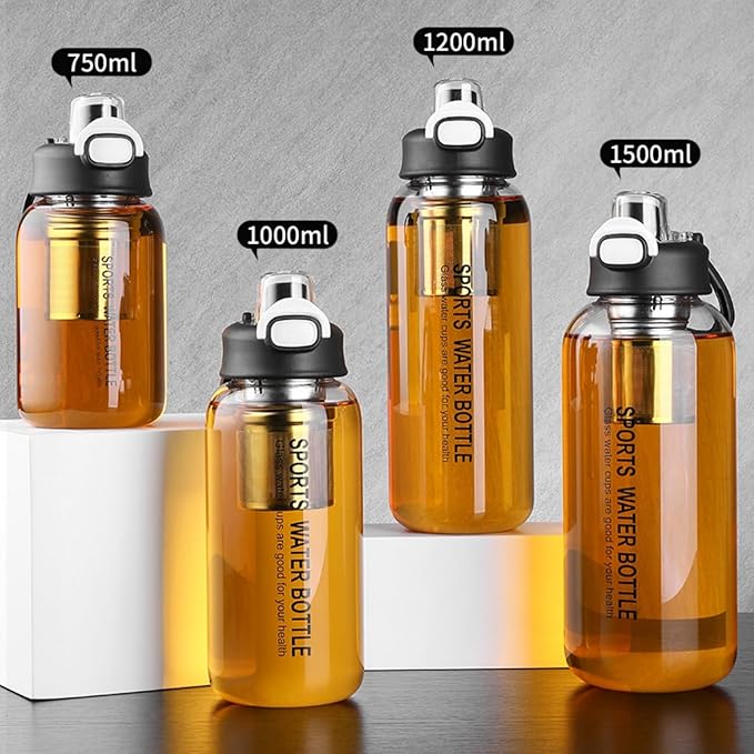 Glass Tea Bottle with Infuser - Gass Tea Tumbler with Infuser, Borosilicate Glass Infuser Water Bottle with Straw, Sleeve,Lock Lid and Handle, Leakproof (750ML)