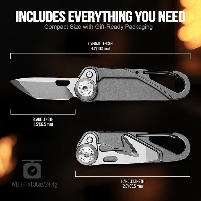 TACRAY Vinto 5-in-1 Titanium Small Pocket Knife – Ultra-Light Mini EDC Multitool Utility Knife with Folding Blade, Seatbelt Cutter, Bottle Opener & Screwdriver, Compact Everyday Carry