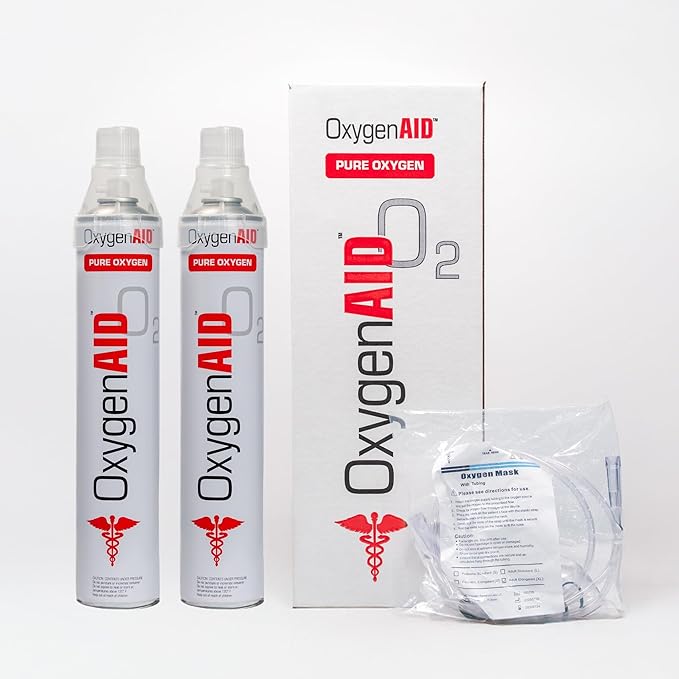 Extra Tall 99.5% Oxygen Canisters - Includes Facemask & Rebreather Mask with Tubing - 2 Pack