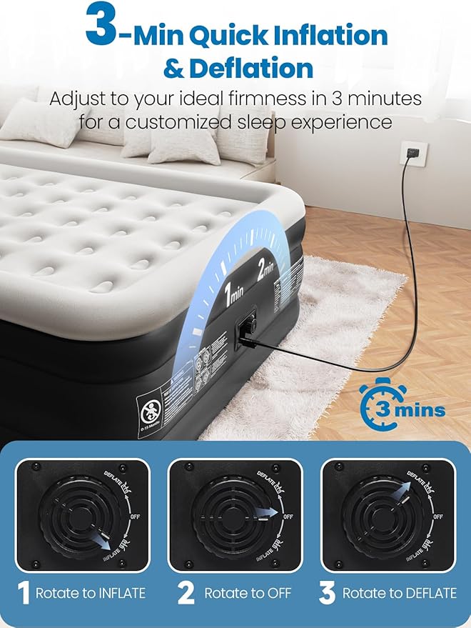 CHERIMOR Queen Air Mattress with Built-in Pump, 18" Raised Comfort, 48Hr Leak-Proof Test, Upgraded Honeycomb Pillar Design, Supports 800 lbs, 3-Min Inflation-Inflatable Bed for Home Guests & Camping