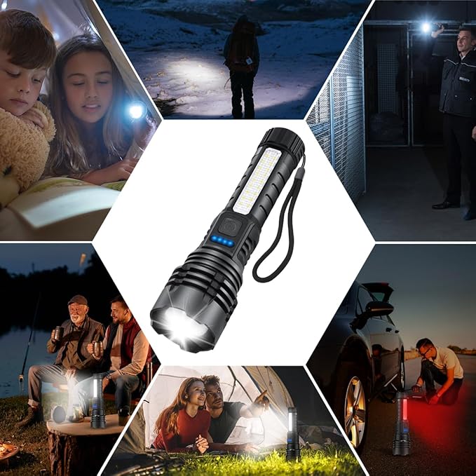 ZioeYiue Rechargeable Flashlights High Lumens, 7Mode Flashlights Rechargeable, Super Bright Flashlight Camping, Adjustable Tactical Flash Light High Powered, LED Flashlight for Home Emergency 4Pack
