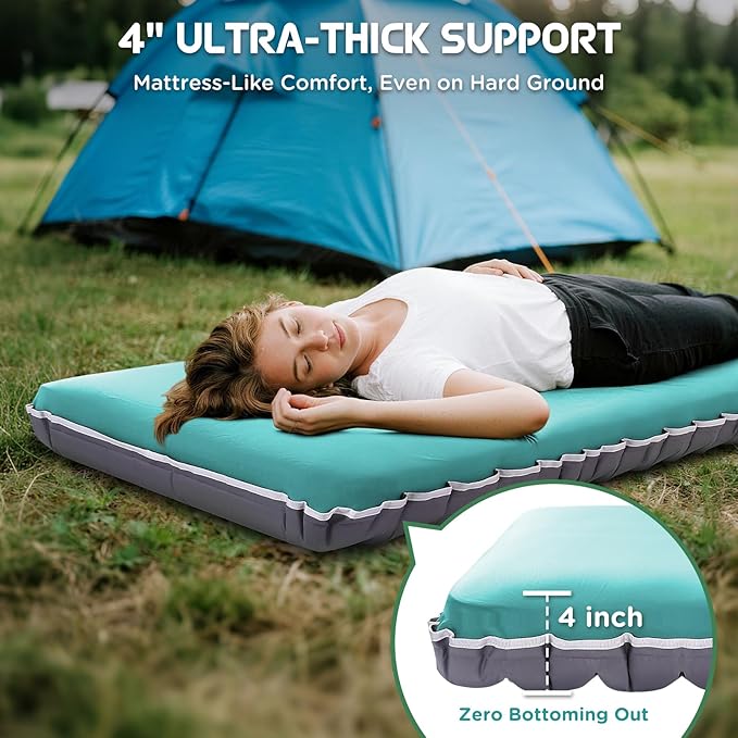 Elegear Air & Foam Self-Inflating Sleeping Pad, CumbreX™ 4" Ultra-Thick Memory Foam Camping Mattress Pad with Air Pump, Compact R-Value 9.5 4-Season Camp Mat for Travel Outdoor - Single Blue