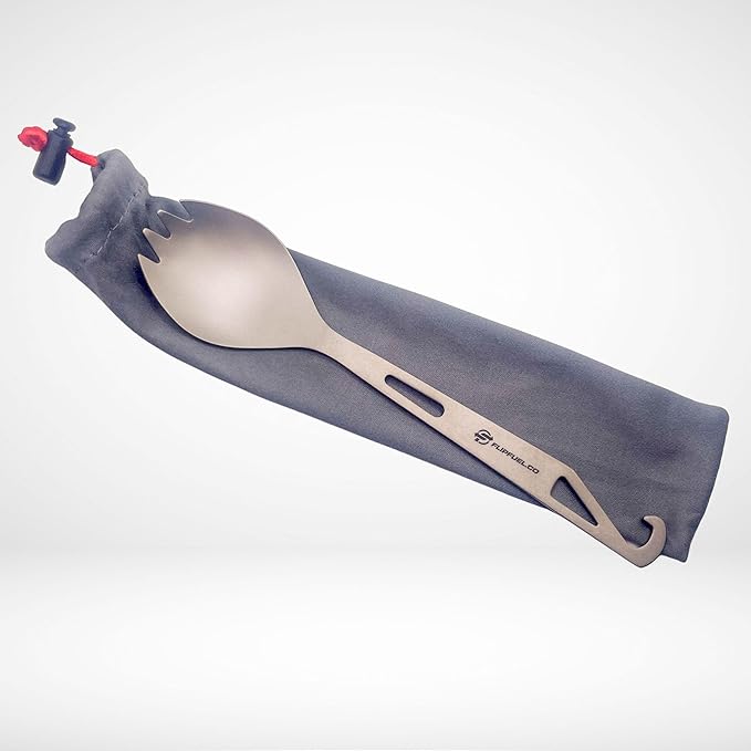 FlipFuel Titanium Spork – Ultralight Backpacking & Camping Utensil, Reusable Travel & EDC Spork with Multi-Function Hook