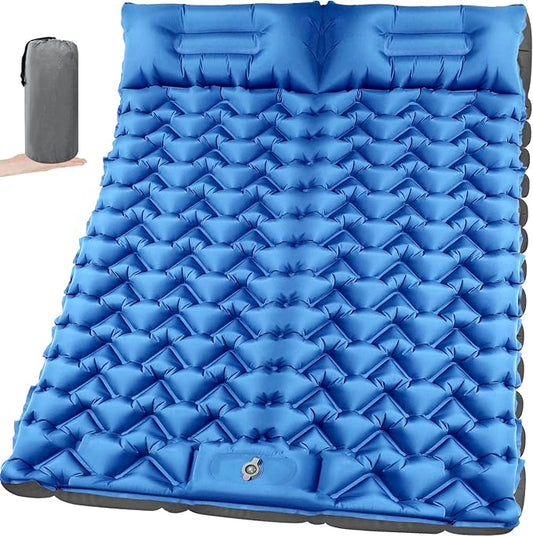 Double Sleeping Pad for Camping, 4in Extra-Thick with Built-in Foot Pump & Pillow, Compact 2 Person Ultralight Camp Air Mattress for Backpacking, Hiking, Tent, Car, Travel, Gift