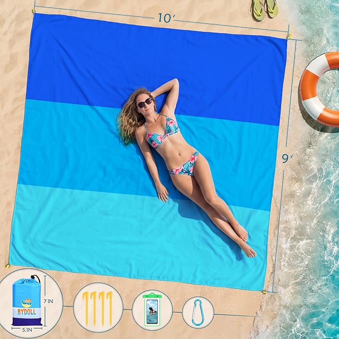BYDOLL Beach Blanket 10'X9' Waterproof Sandproof Suits1-8 Adults Oversized Lightweight Large Blanket Picnic Mat for Beach Sand Free Travel Camping Hiking Picnic