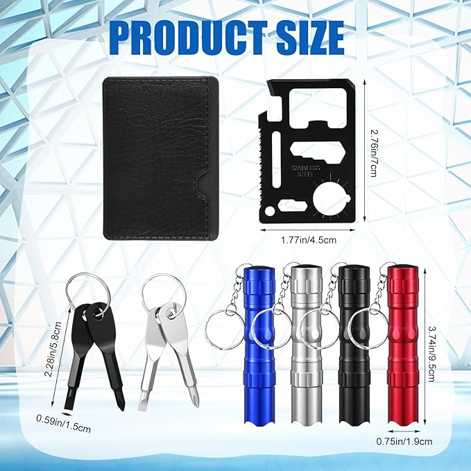 Glooglitter 36 Pcs Men Small Gifts Bulk Mini Screwdriver Flashlight Keychain Set Multitool Credit Card Survival Tool Employee Coworkers Fathers Gifts for Men Dad Husband, No Batteries Included