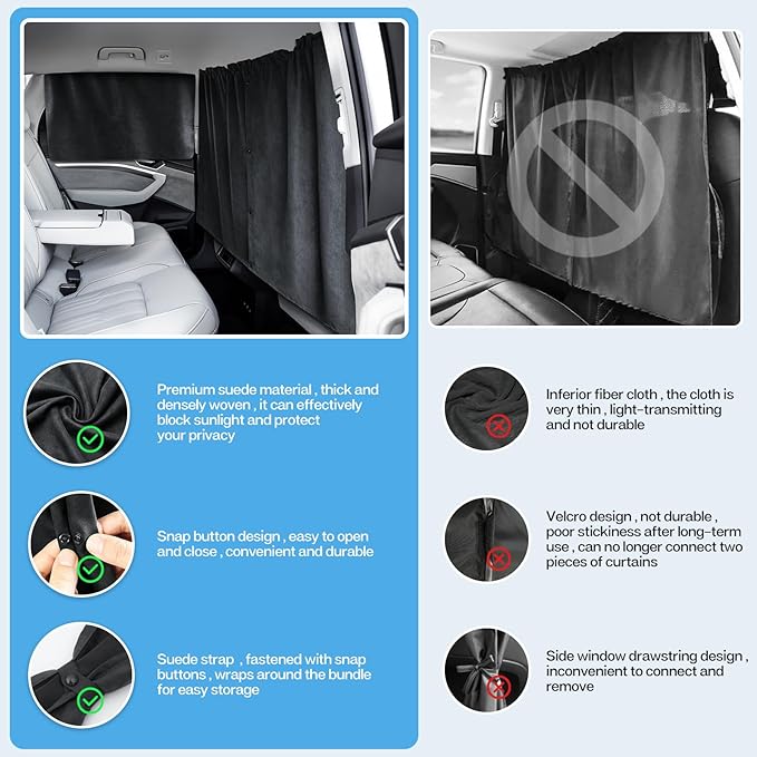53.74 * 31.50 inch Set of 3 Car Privacy Curtains for SUV/MVP/Pickup Truck/Small Car/Sedan Accessories Universal Window Shades Light Blocking Sunshades for Kids Rear Side Window Shades Gray