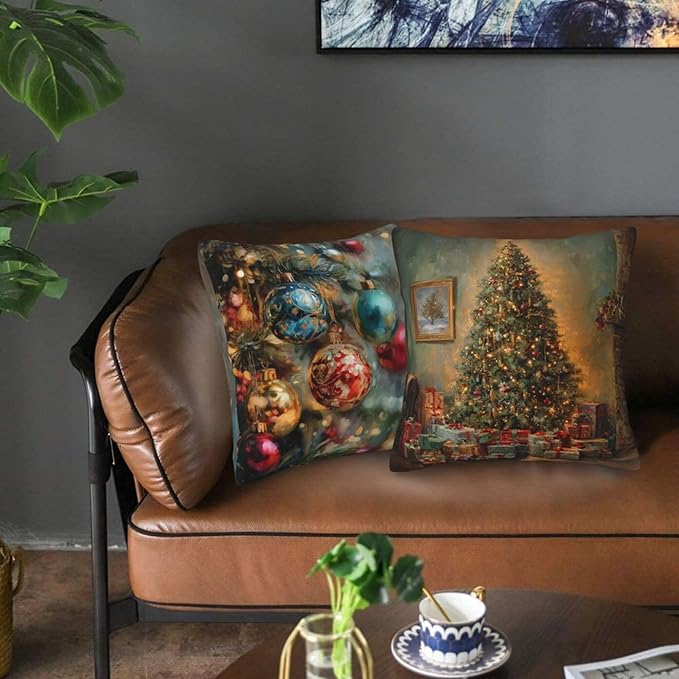 Christmas Tree Pendant Throw Pillow Covers 18x18 inch Set of 2 Pillow Case Cushion Cover for Home Sofa Couch Living Room Car Decor
