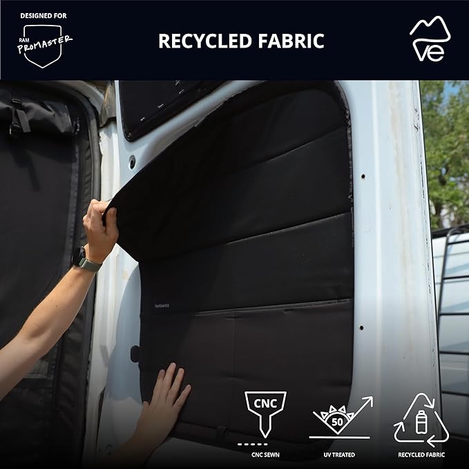 VanEssential Insulated Stealth Blackout Rear Door Window Covers Designed for RAM Promaster Bare Metal Window Frame Van Years 2014 to Current Model (Pair) - Black