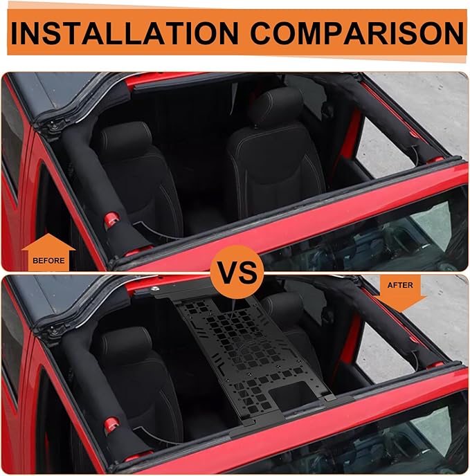 Roof Molle Panel, Compatible with 2007-2018 Jk (Hardtop Models Only), Roof Rack Storage, No Drilling Required