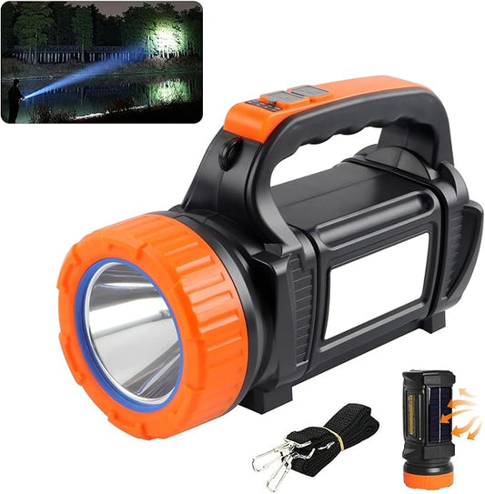 Solar Camping Lantern, LED Flashlight Spotlight Lantern 2000-Lumen 4000mAh, 6 Light Modes, Portable Bright Camping Light, IPX4 Waterproof, Hiking, Power Outages, and Emergencies