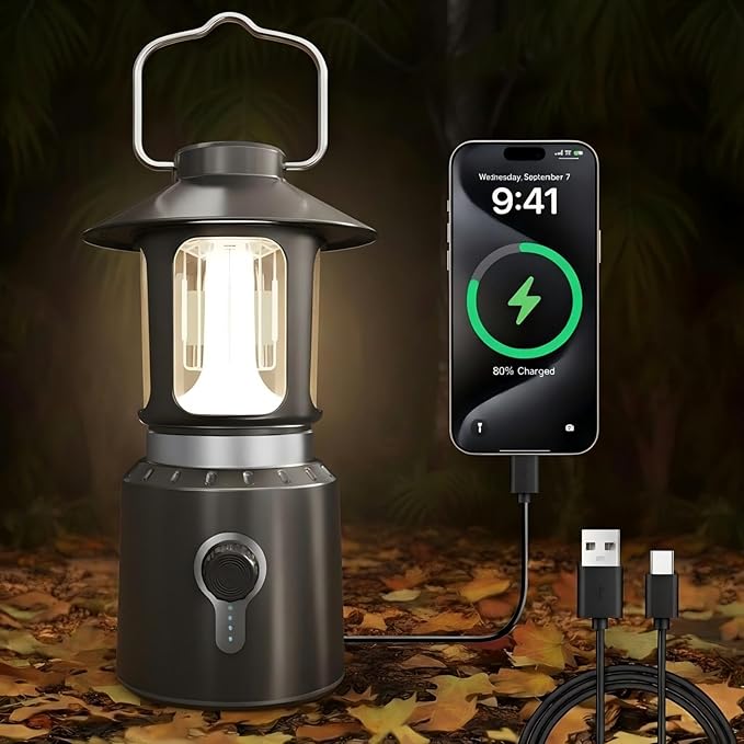 LED Camping Lantern, 8000mAh Telescopic Vintage Rechargeable Lantern, Dual Light Source & 3 Light Modes (2000K-6500K), 360° Lighting Emergency Lights for Camping, Home Power Outage, Hurricane, Hiking