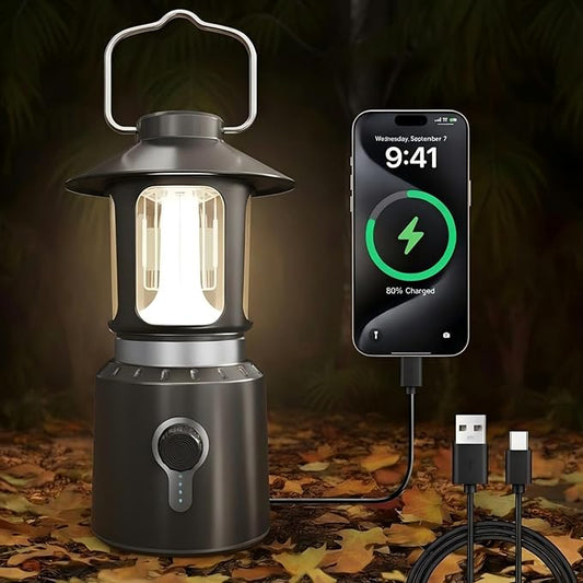 LED Camping Lantern, 8000mAh Telescopic Vintage Rechargeable Lantern, Dual Light Source & 3 Light Modes (2000K-6500K), 360° Lighting Emergency Lights for Camping, Home Power Outage, Hurricane, Hiking