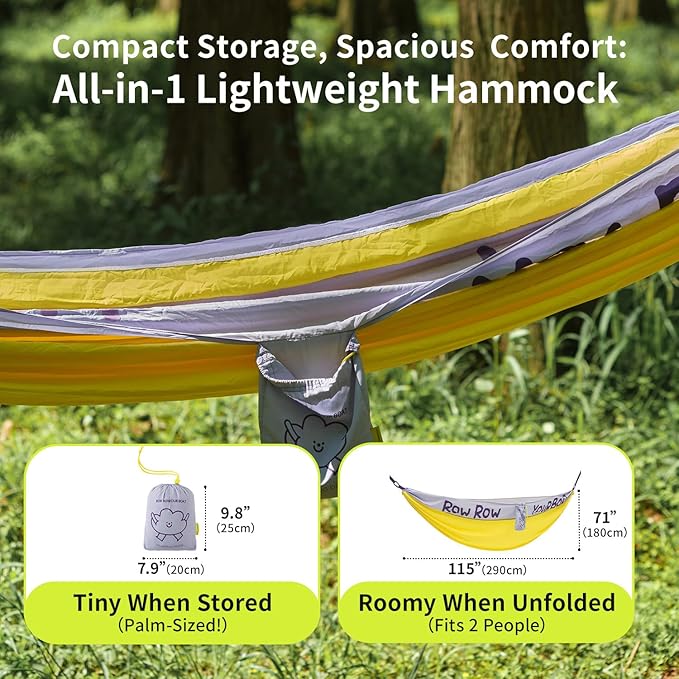Morning Deer Double Camping Hammock for 2 Person with Tree Straps, 450lbs Capacity Lightweight Portable Hammock, Extra Large 290x180cm Outdoor Camping Hammock for Backyard, Hiking, Travel, Backpacking