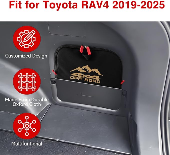 Trunk cubby storage bag Cargo side pocket compatible with Toyota RAV4 2019+ backpack organizer car trunk accessories (4x4Champagne Gold)