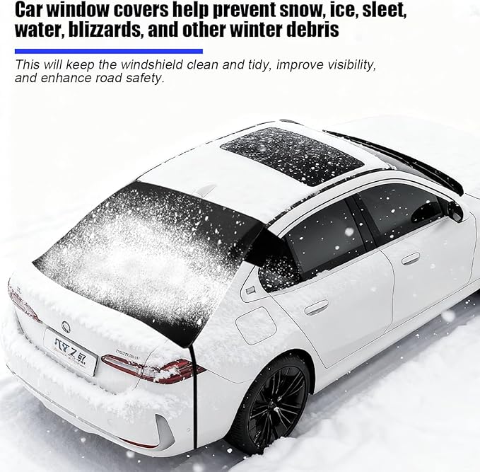 Car Rear Windshield Snow Cover, Oxford Fabric Vehicle Rear Window Snow Ice Protector with Elastic Strap, Automotive Back Window Frost Guard Sunshade, Universal for Most Sedan SUV
