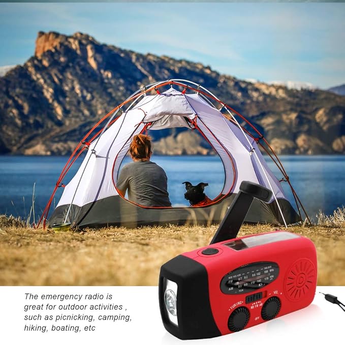 Portable Solar Emergency Weather Radio Hand Crank AM/FM NOAA Survival Radio with LED Flashlight 2000mAh Cellphone Charger for Smart Phone for Home Outdoor Camping Traveling Earthquake