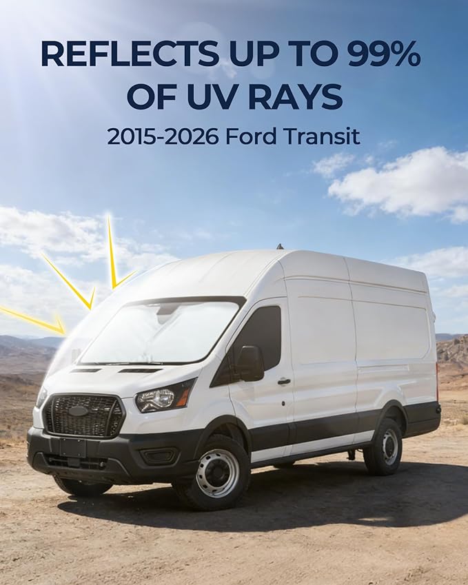 for Ford Transit 2015-2026 Windshield & Front Side Window Sun Shade, Privacy Window Shades Accessories for UV Blocker, 3Pcs Window Covers for Transit Van High and Medium Roof for Napping Camping