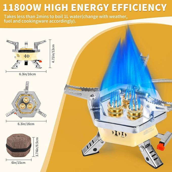 11800W Portable Windproof Camping Stove Lightweight Camp Stove Collapsible Backpacking Stove with EVA Box for Outdoor Camping Cooking Hiking and Picnic, white