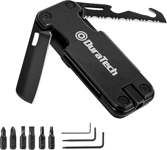 DuraTech 16-in-1 Multitool Knife, Gift for Men, Compact EDC Pocket Tool with Blade, Magnetic Bit Holder, 6 S2 Screwdriver Bits, Bottle Opener & Rope Cutter – Ideal for Camping, Hiking, Survival