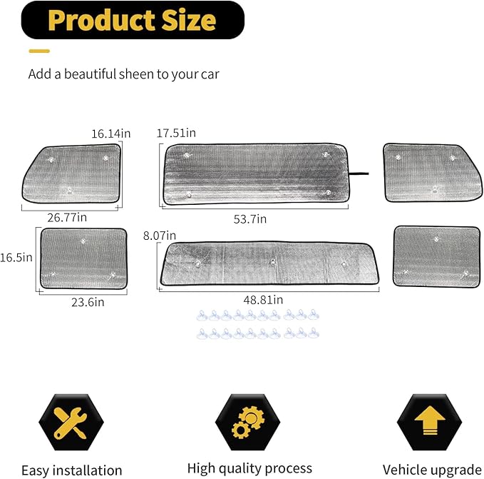 Windshield Sunshade Sun Shade Heat Shield Window Sun Visor Mat for Jeep Gladiator JT 2018-2023,6PCS