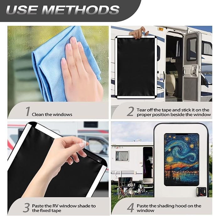 RV Window Shade Cover with Oil Painting Starry Sky, RV Door Window UV Protective Cover, Foldable Travel Trailer Motorhome Rv Screen Door Protector