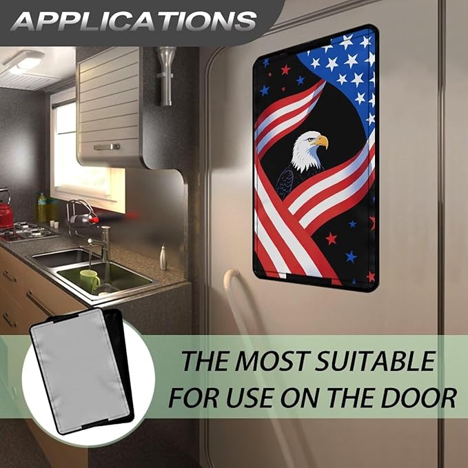 Rv Door Window Shade Cover, Rv Blackout Curtains with Uv Protection Eagle American Flag Cover Camper Door Window Shade