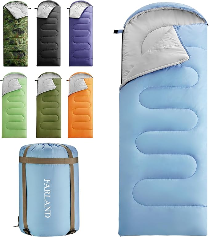 FARLAND Sleeping Bags for Adults Teens Kids with Compression Sack Portable and Lightweight for 3-4 Season Camping, Hiking,Waterproof, Backpacking and Outdoors
