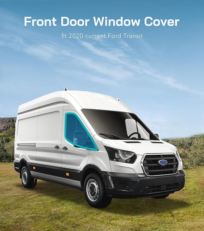 Extra-Thick Front Door Window Covers(Pair) for Ford Transit Medium/High Roof, 2020-2026, Magnetic Insulated Blackout Window Sunshade, Foldable Design, with Bug Screen, AllSeasonGuard Pro