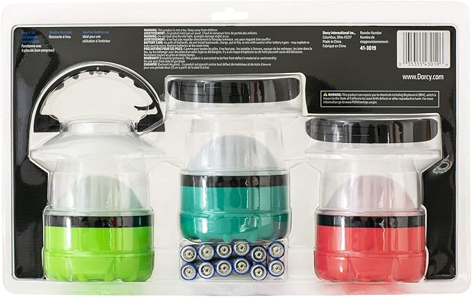 Dorcy 4 LED Mini Lantern 3 Pack with Hanging Hooks and Batteries, Assorted Colors, clear (41-3019)