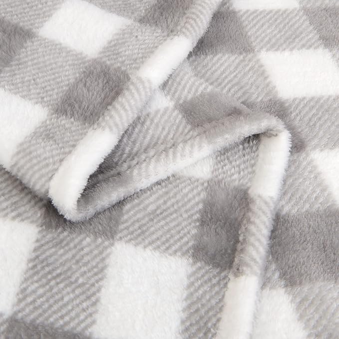 BEDELITE Fleece Throw Blanket for Couch Sofa Bed, Buffalo Plaid Decor Grey and White Checkered Blanket, Cozy Fuzzy Soft Lightweight Warm Blankets for All Seasons