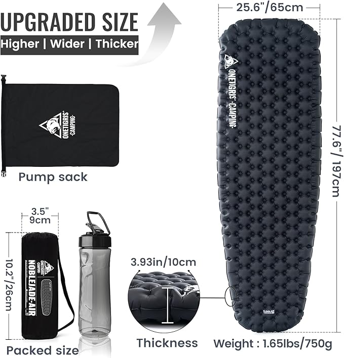 ONETIGRIS Noblejade Insulated Sleeping Pad with R7.3, Ultralight Inflatable Sleeping Pad Extreme Conditions Air Mattress withstands -22°F,Aluminum Film Insulation for Camping,Backpacking,Hiking