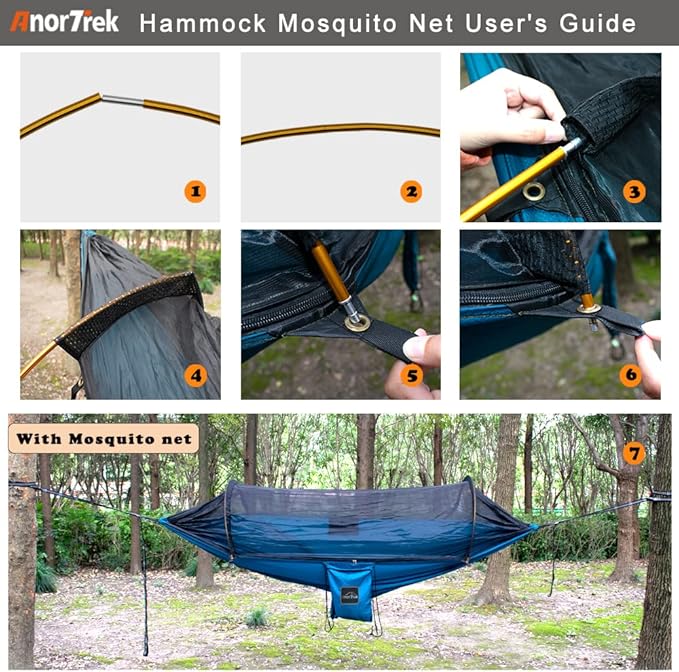 AnorTrek Camping Hammock with Mosquito Net and Rain Fly Tarp, Portable Double Hammock with Two Tree Straps, 230T Nylon Hammock and Waterproof Rain Fly Set for Hiking, Backpacking, Overnight (Green)