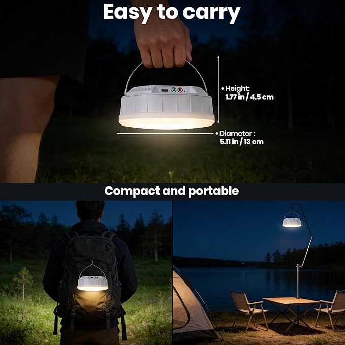 Solar Camping String Lights, 32.8 FT String Light with 13 Modes, 4 in 1 Waterproof Camp Lamp, Solar/Type-C Powered, Hanging Rechargeable Tent Lantern for Camping, Patio & Party (White)