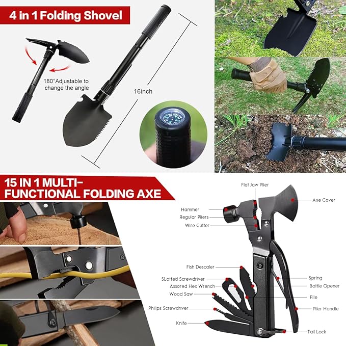 Survival Kit, 294 Pcs Survival Gear First Aid Kit with Molle System Compatible Bag and Emergency Tent, Emergency Kit for Earthquake, Outdoor Adventure, Hiking, Hunting, Gifts for Men Women