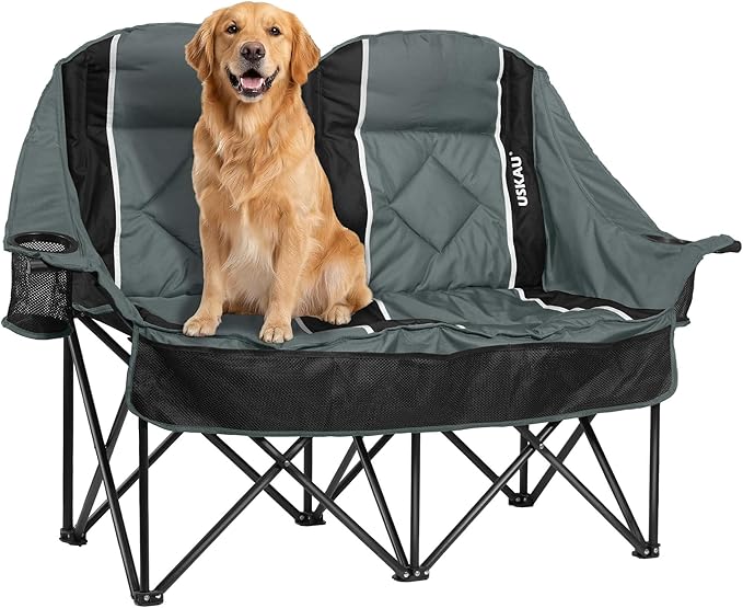 Oversized Double Camping Chair - 2 Person Folding Loveseat for Campfire Snuggle Freedom, Heavy Duty 660LBS Support with Frustration-Free Oversized Carry Bag, Perfect for Couples, Dogs & Sports