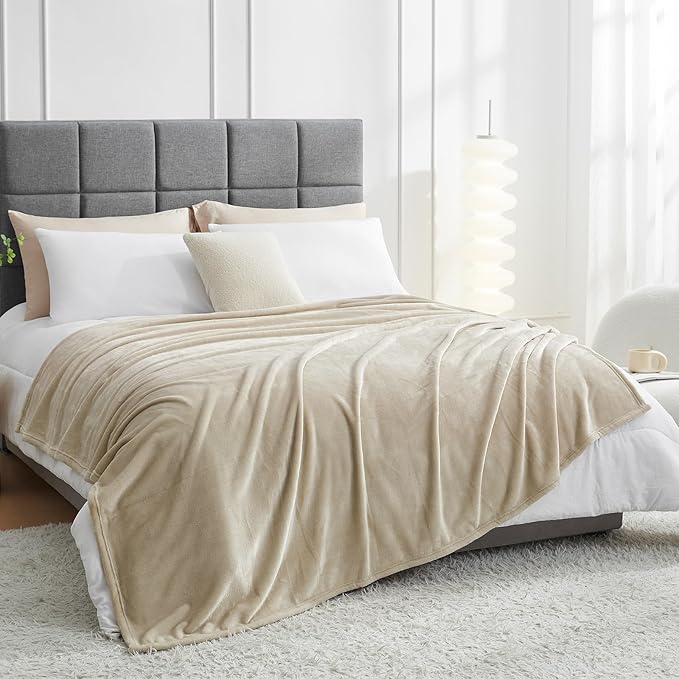 Hansleep Fleece Taupe Throw XL Blanket, Super Soft Flannel Fuzzy Plush Cozy Blanket for All Seasons, Taupe, Throw XL 50x70 Inches