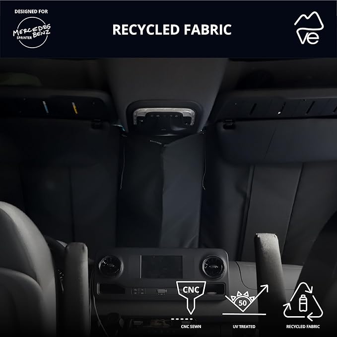 VanEssential Insulated Stealth Blackout Window Cover Designed for Mercedes-Benz NCV3 & VS30 (Van Years 2007 to Current), Front Windshield, Black