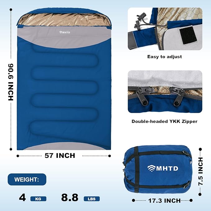 Double Sleeping Bag for Adults All Season 0 Degrees Heavy Duty Two Person Sleeping Bag for Camping Cotton Canvas YKK Zipper Portable