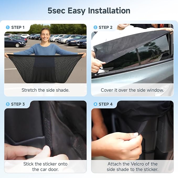 DMJN Car Window Shades for Baby (100% Efficient Block UV & Scorching Sun) Car Privacy Shades for Side Windows,Easy to Install,Nano Ice-Crystal Coatings-Universal Fit (Large),2 Pack
