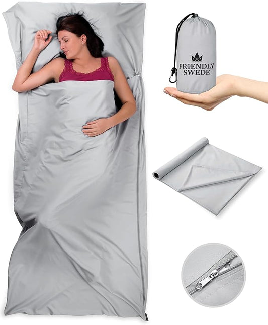 The Friendly Swede Sleeping Bag Liner — Ultralight Polyester or Cold Weather Microfiber Adult Sleep Sack- Camping Sheets - Travel Sleeping Bag with Pocket-Size Stuff Sack