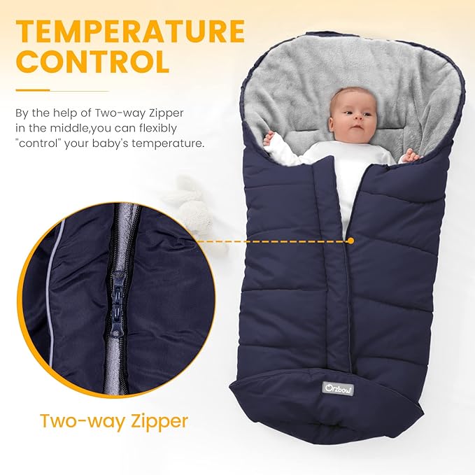 Orzbow Warm Bunting Bag Universal, Stroller Sleeping Bag Cold Weather, Waterproof Toddler Footmuff (Blue, Large)