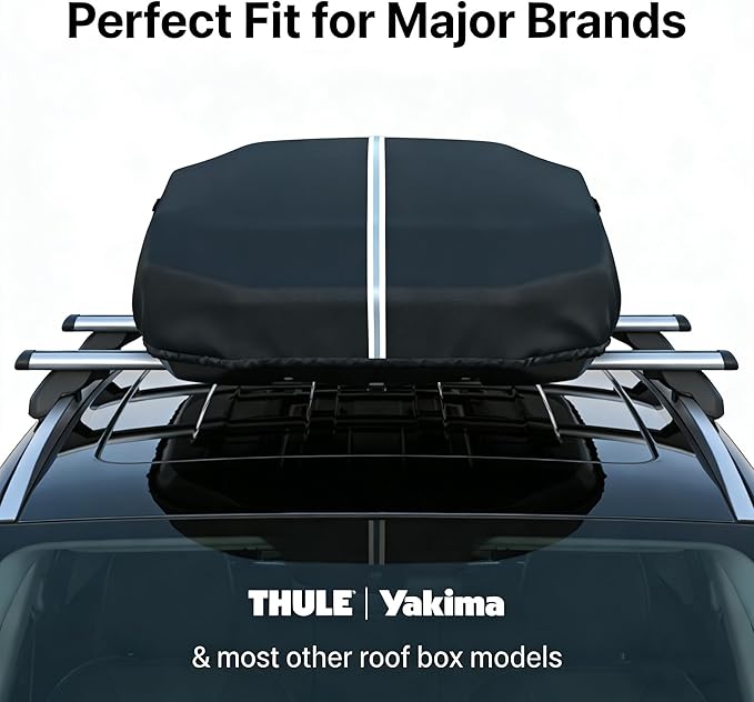 Roof Box Cover, Dimensions: 77 x 35 x 17 Inches Universal Waterproof, Dustproof, UV-Resistant, Scratch-Resistant Roof Box Cover Compatible with Thule, Perflex, Yakima Brands Bottom Snap-On Design