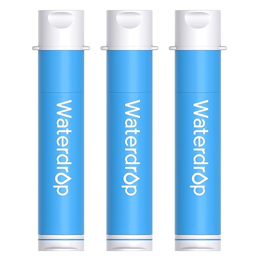 Waterdrop Water Filter Straw, Camping Water Filtration System, Water Purifier Survival Outdoor Drinking Water Purifier for Travel, Backpacking and Emergency Preparedness, 0.1 Micron (Blue), Pack of 3